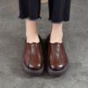 Johnature Vintage Genuine Leather Thick Soled Outdoor Slippers Round Toe Women's Slip-on Shoes