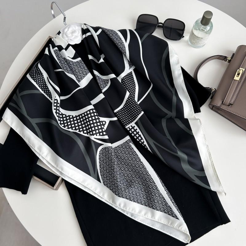 Čiernobiela hodvábna twill šatka so zvieracím vzorom - 90x90CM Jesenný/Zimný šál pre ženy