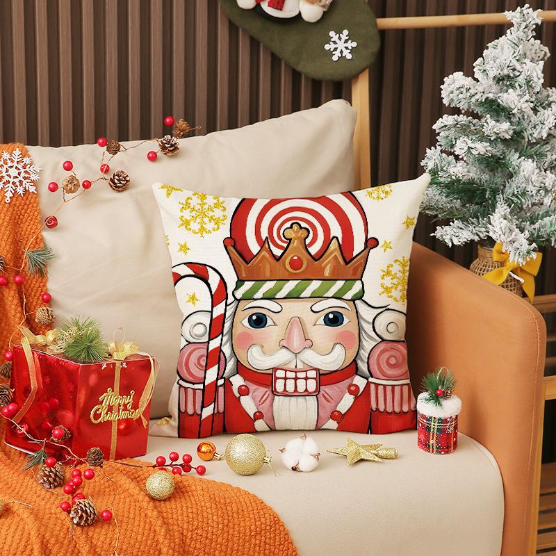 New Christmas Pillow Cover Nutcracker Soldier Print Cushion Living Room Decoration Sofa Cushion