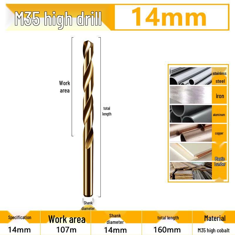 Burghiu elicoidal M35 Cobalt pentru tablă metalică din oțel inoxidabil de înaltă duritate.