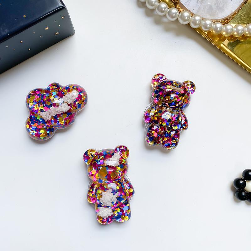 Colorful Sequined Cloud Bear Airbag Bracket Lazy Desktop Air Cushion Support Back Sticker Ring Buckle Retractable Niche