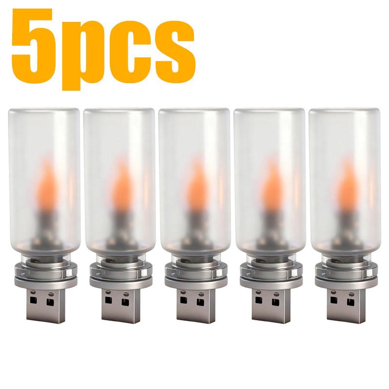 1-5pcs Car Ambient Night Light Holiday Home Decor Auto Interior Light 5V USB LED Flickering Candle Bulb Lamps Accessories