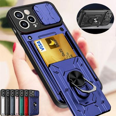 Shockproof Case For iPhone 15 14 Pro Max Plus 13 12 11 Pro Max XR X 8 7 Plus SE  Rotation Metal Ring Stand And Card Slot
