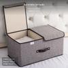 Cotton Linen Storage Box Double Lid Foldable Thickened Container for Closet