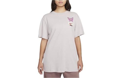 Nike Sportswear Letter Print Round Neck Casual Vintage Short Sleeve T-Shirt L серый/фиолетовый