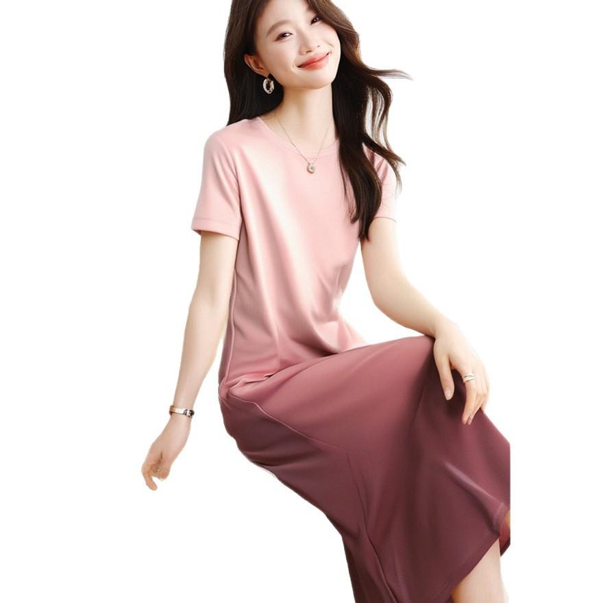 Fashion casual temperament holiday dingdal skirt summer new gradual change smudge waist thin dress women