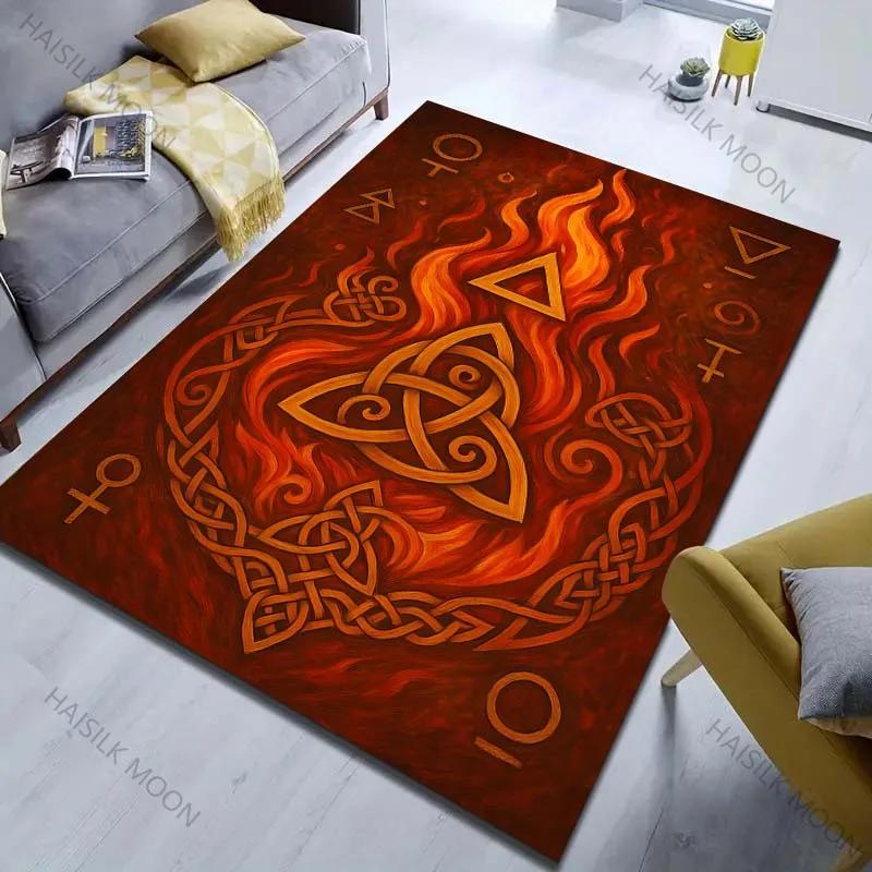 1PC Celtic Runes and Flames Pattern Carpet Bedroom Living Room Bedside Sofa Floor Mat Modern Home Decor Area Rug Large Size GIFT