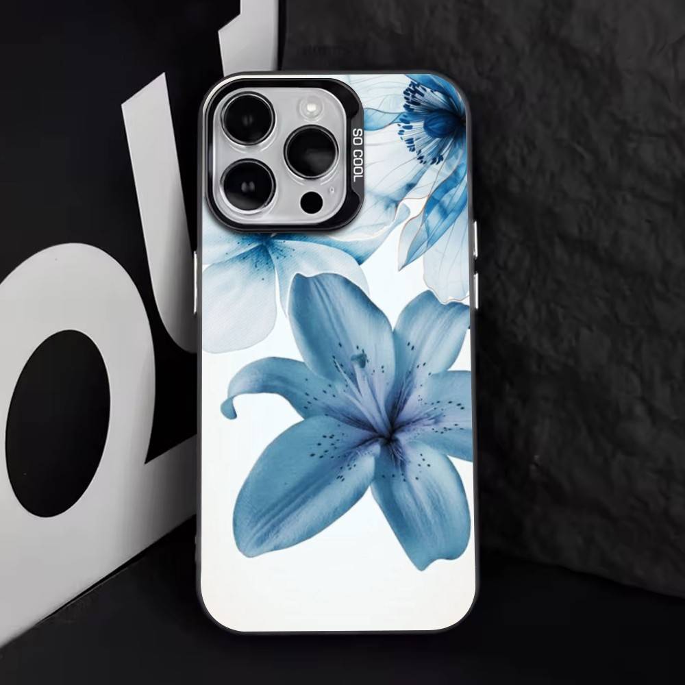 

Blue Sky Magnolia Flower Phone Case For iPhone 17,16,15,14,13,12,11 Plus,Pro Max,XS,Colored Silver Plated Inside Cover iPhone16plus