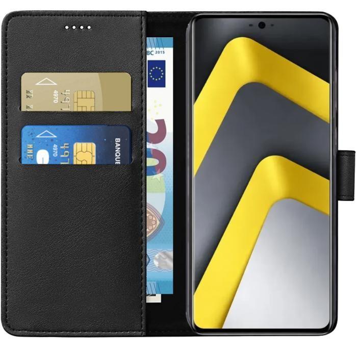 Coque pour Xiaomi Poco M8 5G - Portefeuille Noir Rabat Clapet Aimanté Rangement Cartes Phonillico®