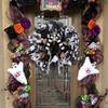Halloween Black Crow Horror Wreath Creative Purple Rose Simulation Rattan Garland Door Hanging Decorations