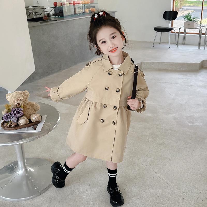 Girls' Autumn Trench Coat Children's British Style Double-breasted Top Baby Girl's Mid-length Coat