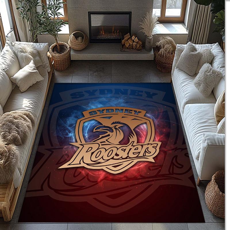 Sydney Roosters Kristall-Samt-Teppich Weich Anti?Rutschfeste Fußmatte Bequemer Wohnzimmer Schlafzimmer Dekor Teppich