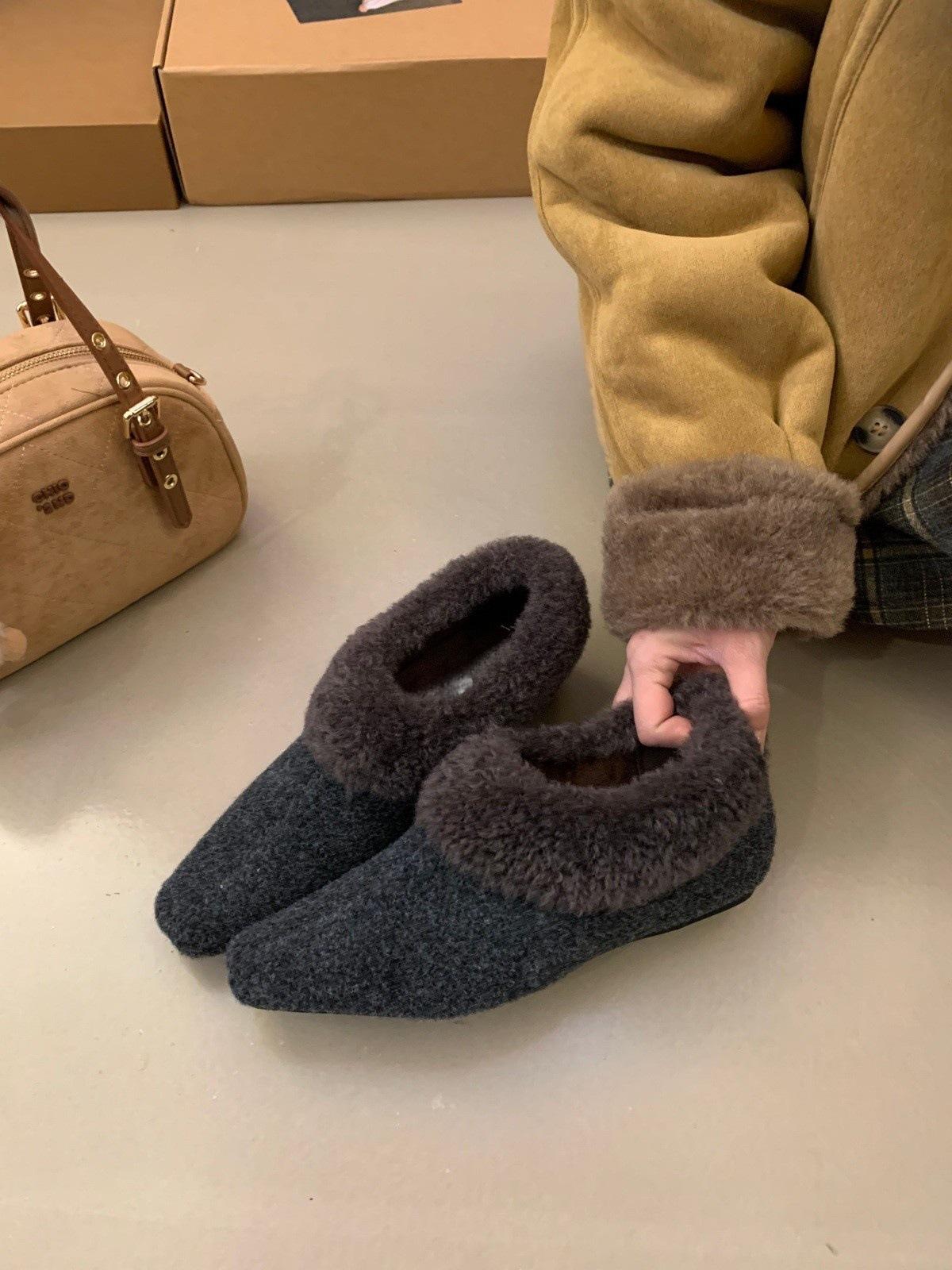 

Retro gray nizi inner height increase Mary Jane shoes autumn and winter warm single shoes fluffy shoes women 40