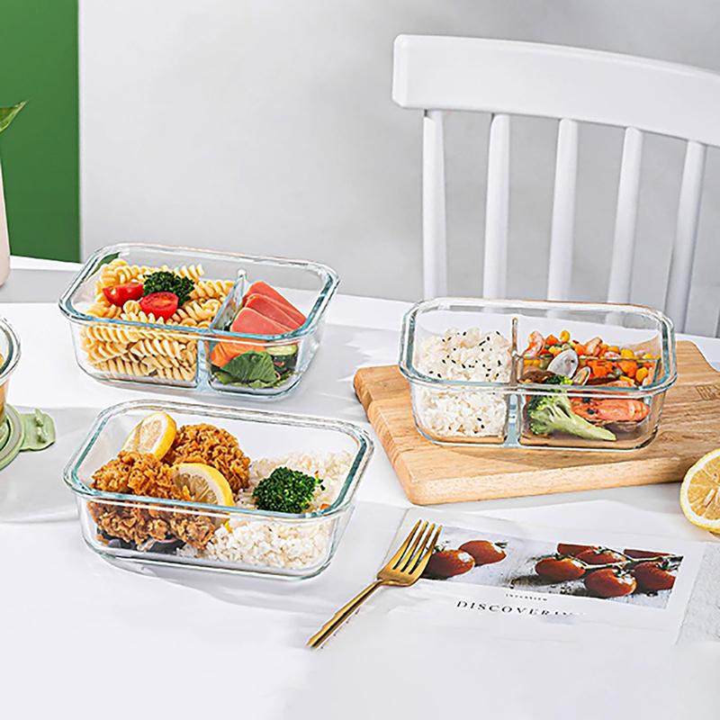 1/2/3 Fack Förtjockad Läckagesäker Mikrovågsugnssäker Matlåda Hög Borosilikatglas Bento-låda Med Lock Lufttäta Matlådor