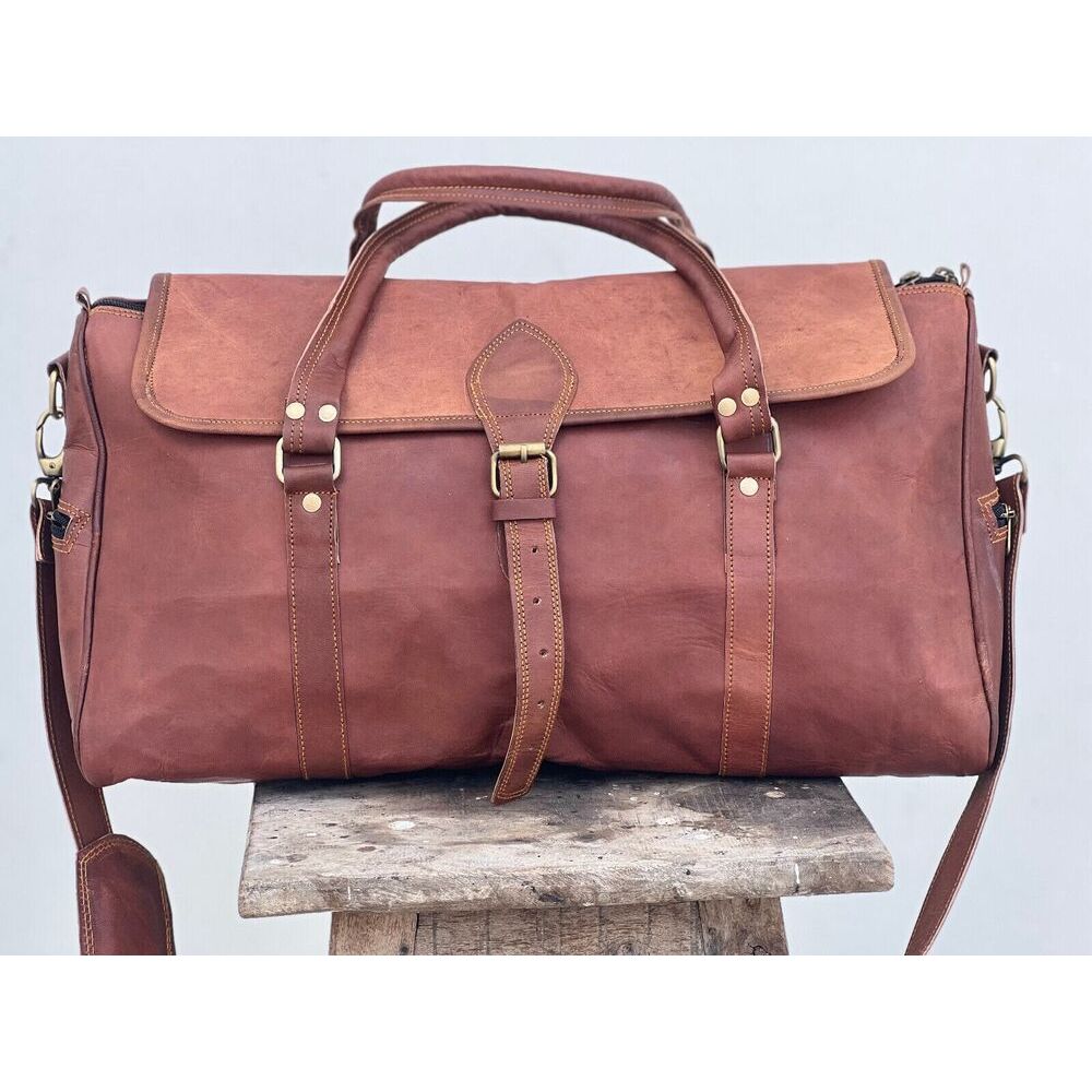 Geantă Duffel de 21" din Piele pentru Bagaj de Mână, de Călătorie peste Noapte/Weekend, Cabină Avion, Geantă de Mână