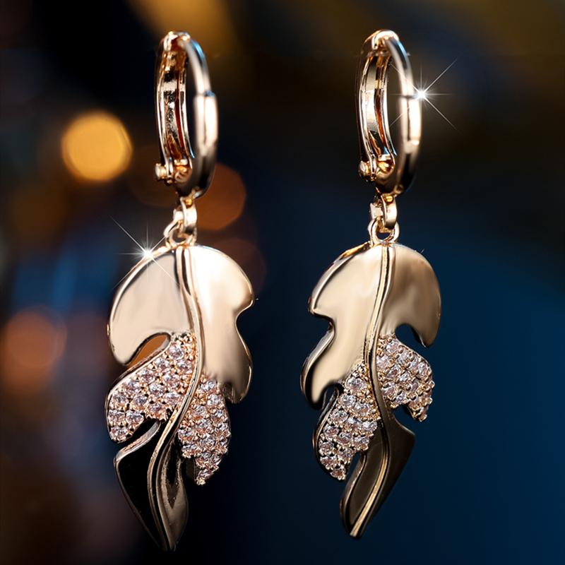

Простые белые циркониевые серьги-капли в форме листа для женщин и девочек, винтажные золотые свадебные украшения золотой