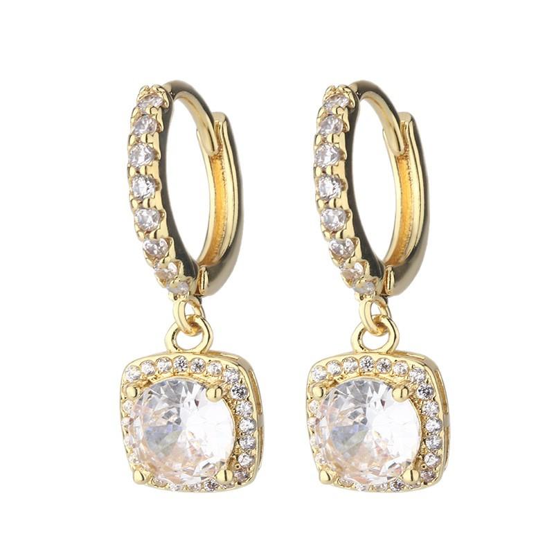 Exquisite Micro Paved Zircon Square Drop Earrings For Women Fashionable Versatile High End Huggie Hoops Jewelry