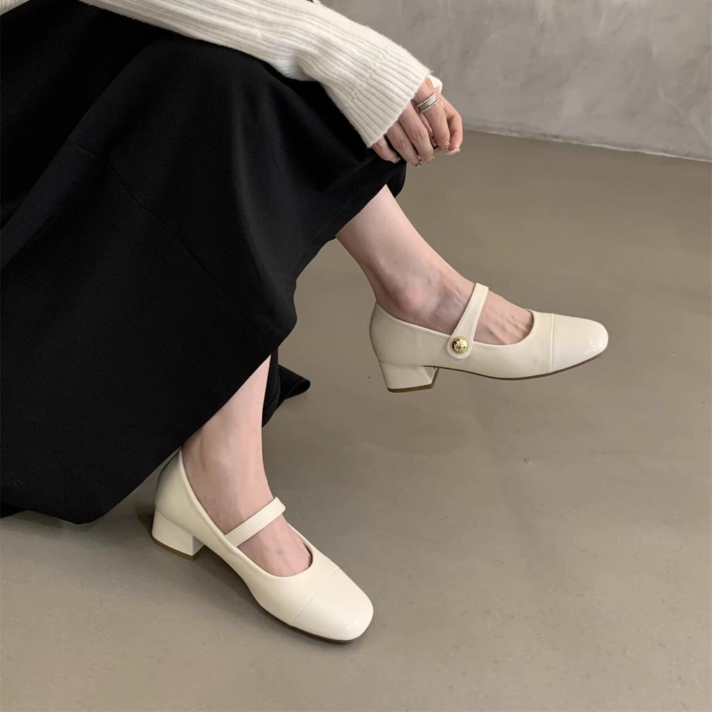 Retro square head shallow mouth single shoes girl 2025 new spring and autumn Korean version gentle fairy wind thick heel Mary Jane shoes girl