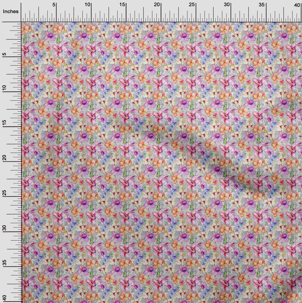 oneOone Cotton Flex Gray Fabric Watercolor Floral Sewing Craft Projects Fabric Prints By Yard 40 Inch