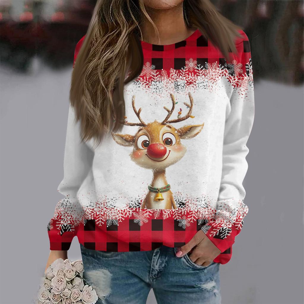 Women's Casual Fashion Print Long Sleeve O-Neck Pullover Top Blouse