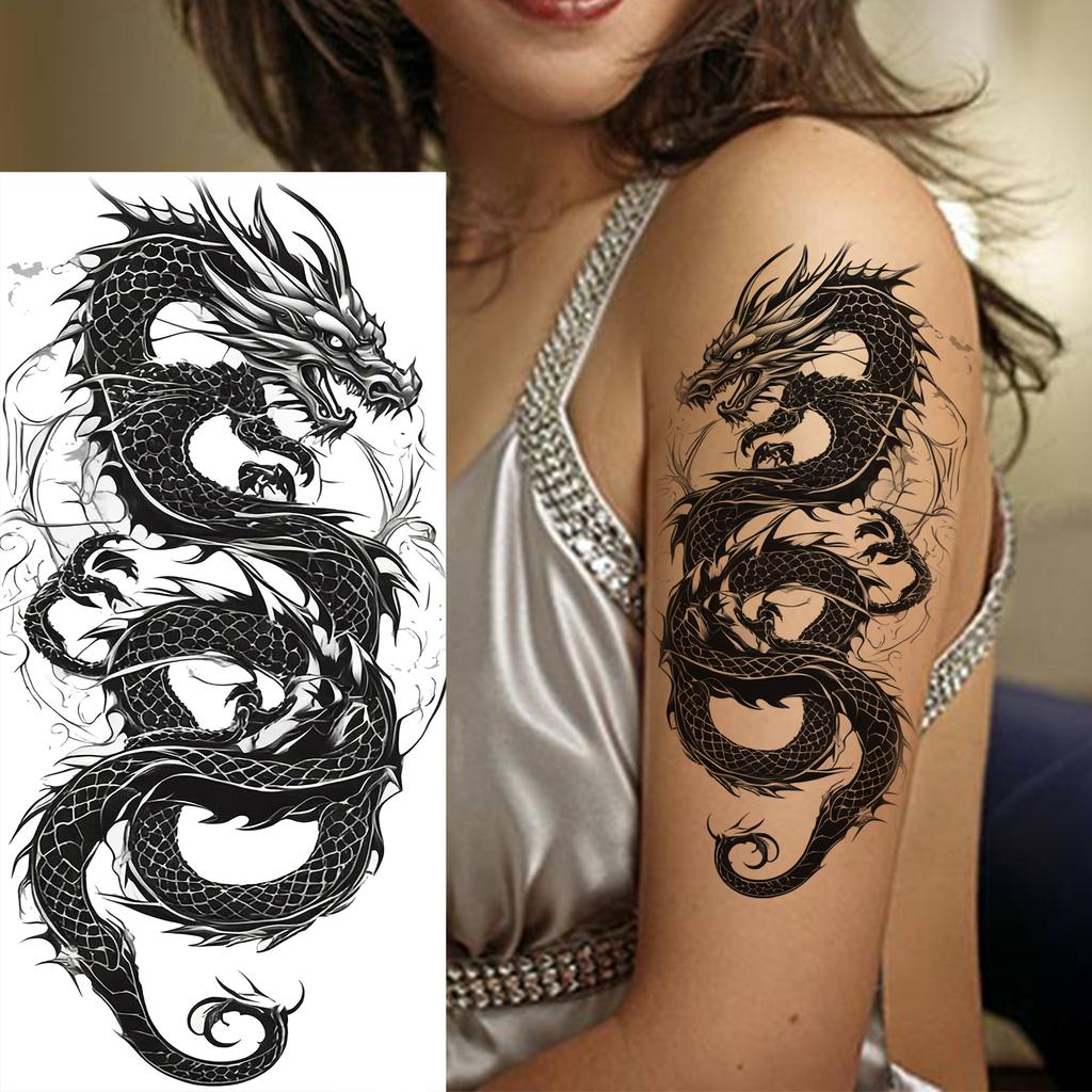 1 Sheet Fashion Dragon Temporary Tattoos For Men Adults Women Forearm Arm Leg Waist Tattoo Sleeve Sticker Disposable Decoration