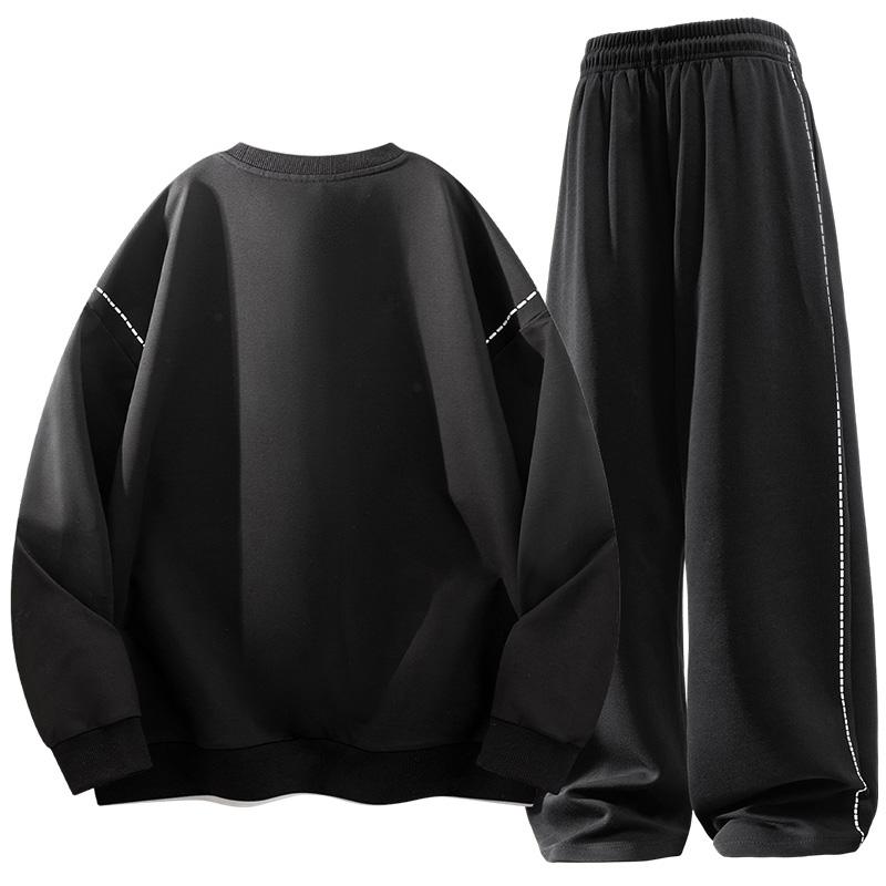 

Мужской свободный костюм из двух предметов с круглым вырезом, осенняя мода, корейская версия, свободный повседневный, эластичная талия, спортивный костюм 4XL