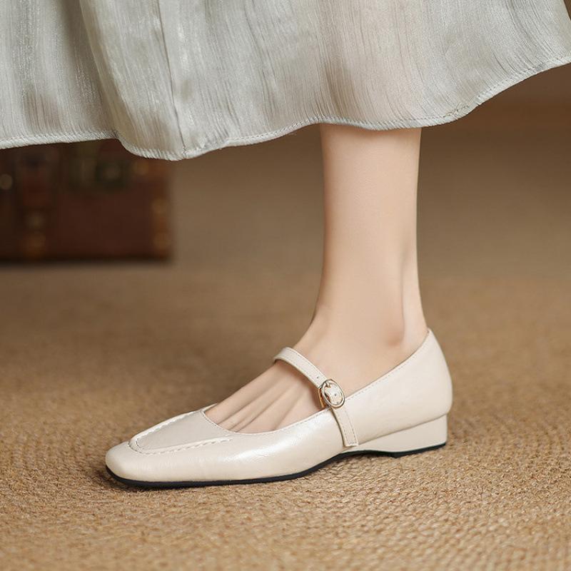 New women's casual four-season shoes, one-pedal square head low-top light-mouth solid-color wedge shoes, daily comfortable women's single shoes