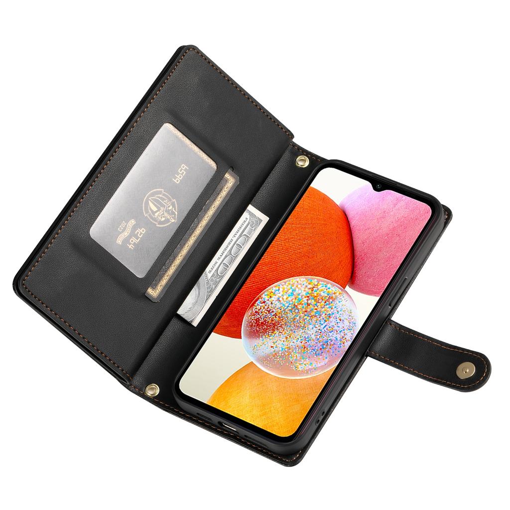 DF-011 For Samsung Galaxy A14 4G/5G Case Zipper Pocket PU Leather Stand Phone Cover