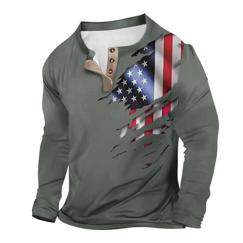 Pánské outdoorové vintage módní sportovní tričko s knoflíkem do V s dlouhým rukávem