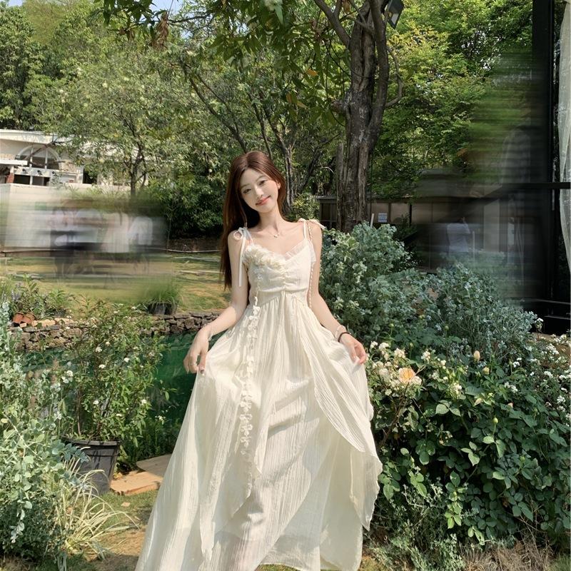 Holiday Style Flower Design Suspender Dress Women's 2026 Summer New Waist Thin Very Fairy Long Skirt
