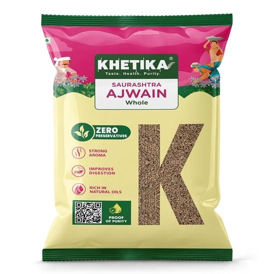 Khetika Naturale Ajwain 100 Gramm | Ganzer Ajwain(Ajowan-Samen) | Ohne Zusatz von Farbstoffen | Konservierungsmittelfrei pink