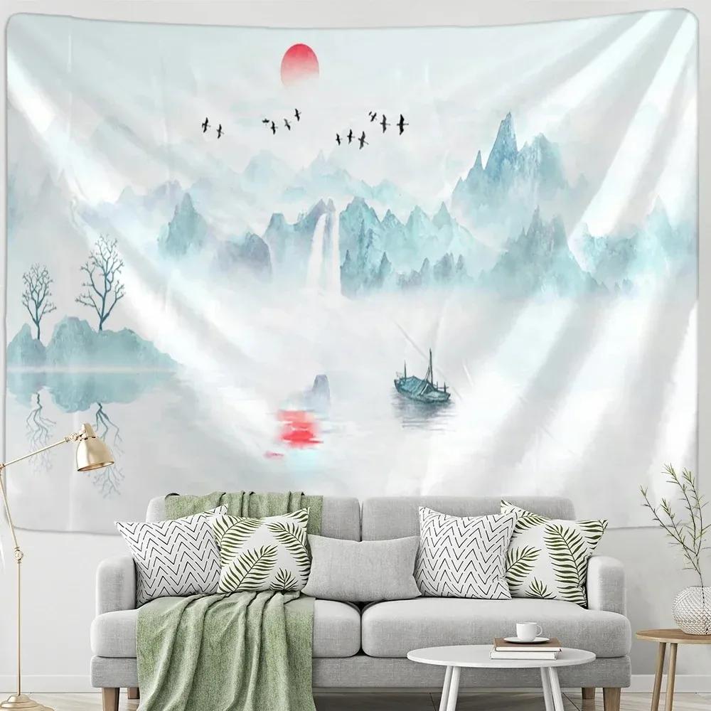 Chinese Style Ink Painting Wall Decoration Tapestry Home Living Room Tapestry