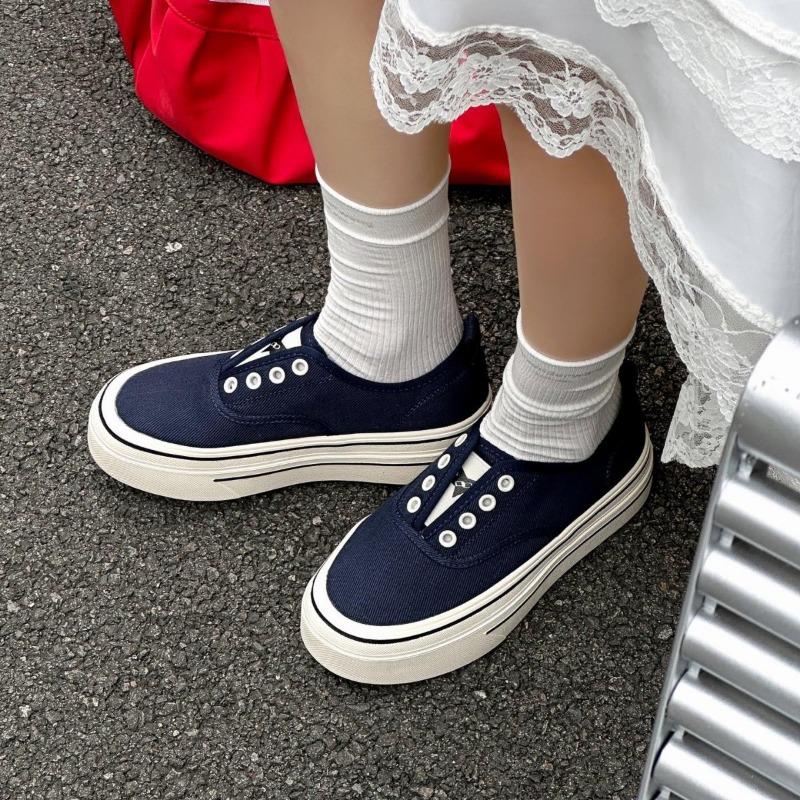 Leather one-pedal white shoes heightened platform casual canvas shoes women's spring and autumn new round head sports shoes