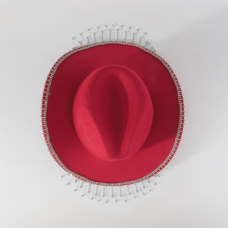 Trendy Cowboy Hat Denims Hat with Sparkling Rhinestones and Fringe Detail for Outdoor Activities Parties Halloween Hat
