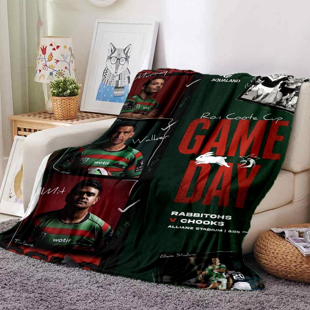 Rabbitohs Rugby Team Game Day Collage Print Fleece Blanket Rugby Fan Soft Warm Throw Blanket for Sofa Bedroom Home Decor Gift