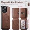 SUTENI M3 For iPhone 15 Pro Max Magnetic Case Cowhide Texture Leather Back Cover with Card Bag Kickstand
