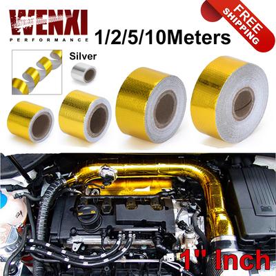 Ein Goldfarbenes 1'' Thermisches Auspuffband Lufteinlass Hitzeschutz Schild Hülle Reflektierende Hitzeschutzbarriere Selbstklebend Motor 1 Zoll 5/10M