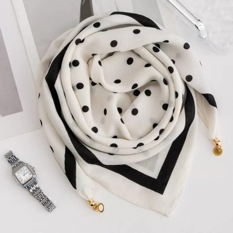 Womens Cotton Square Scarf With Magnetic Clasp Lightweight Winter Wrap Accessory Floral Print