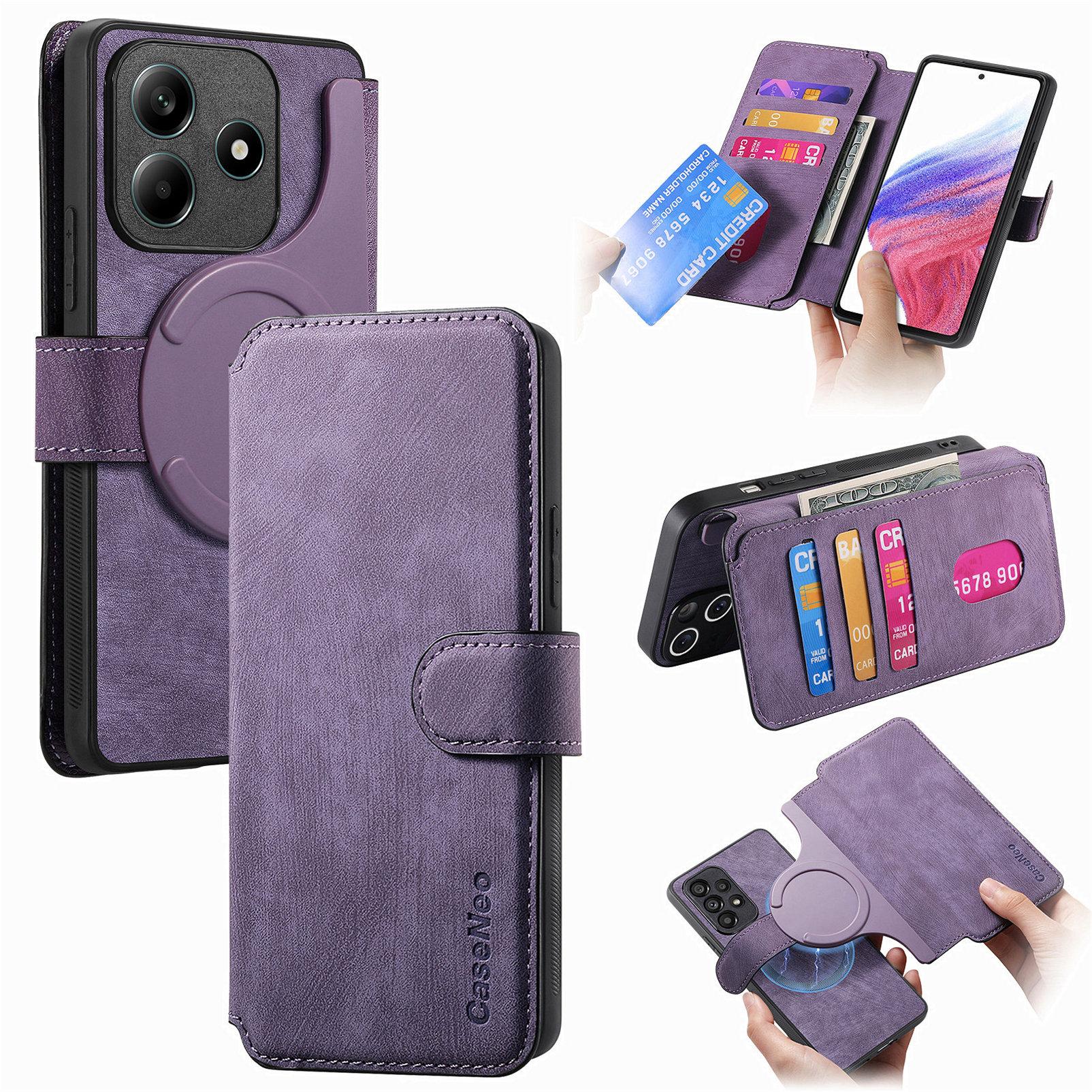 

Для Xiaomi Redmi Note 14 4G (163,25 мм) Магнітний чохол CASENEO Знімний шкіряний чохол-гаманець для телефону Purple