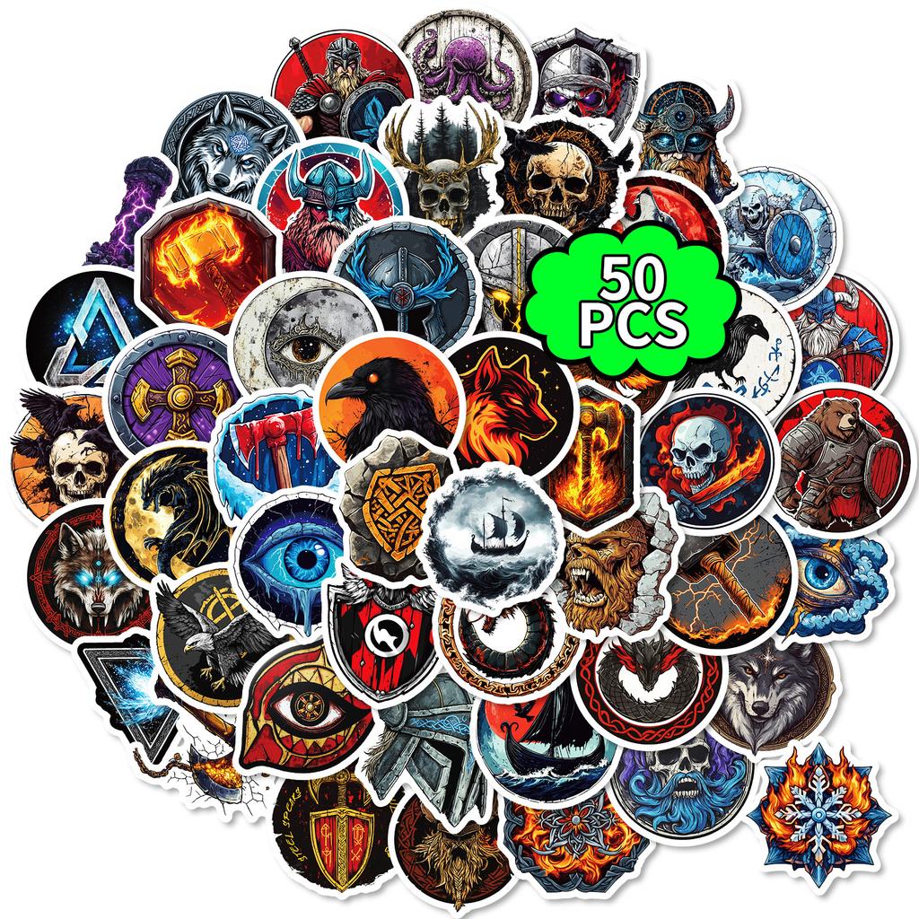 50 Viking Style Graffiti Stickers Skull Eyes Wolf Elements Skateboard Guitar Diy Decorative Stickers