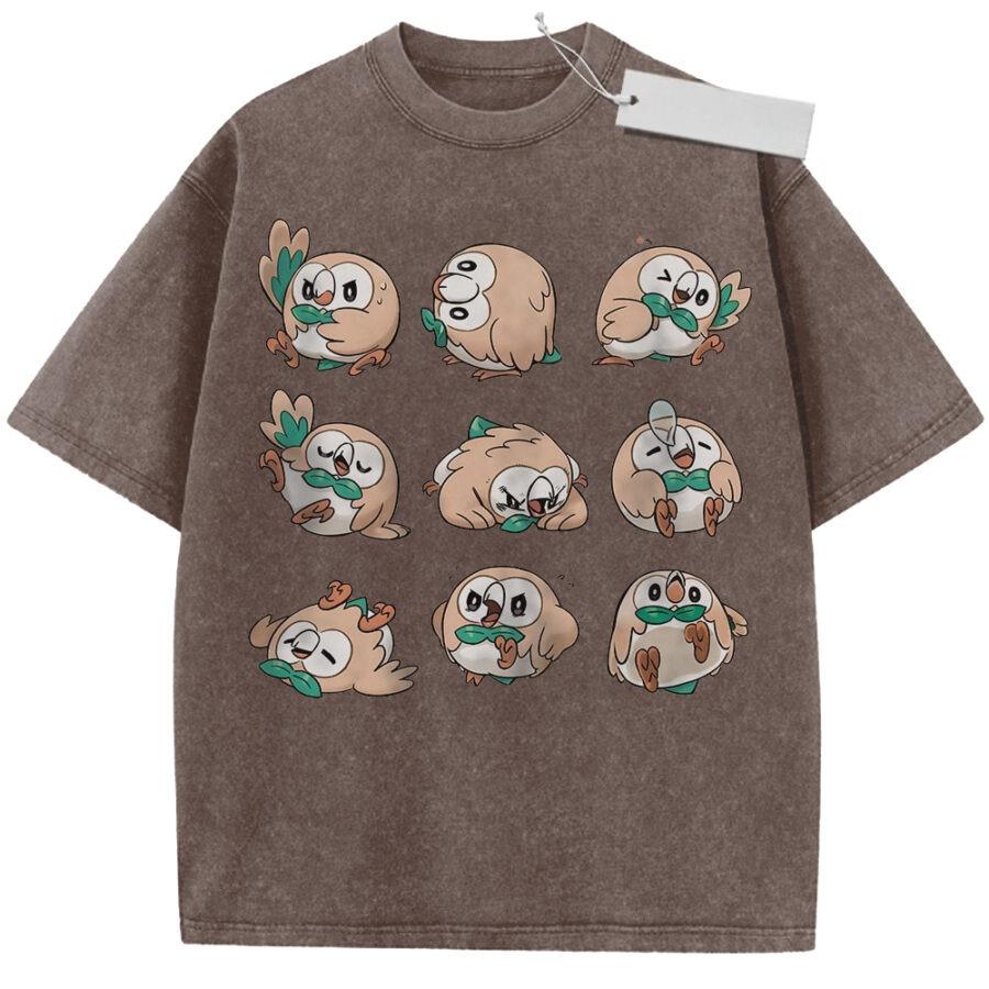 

Unisex Washed Beige Vintage T Shirt Pokemon Rowlet Emoji Pack High Quality Fabric for Home Leisure Travel Shopping M