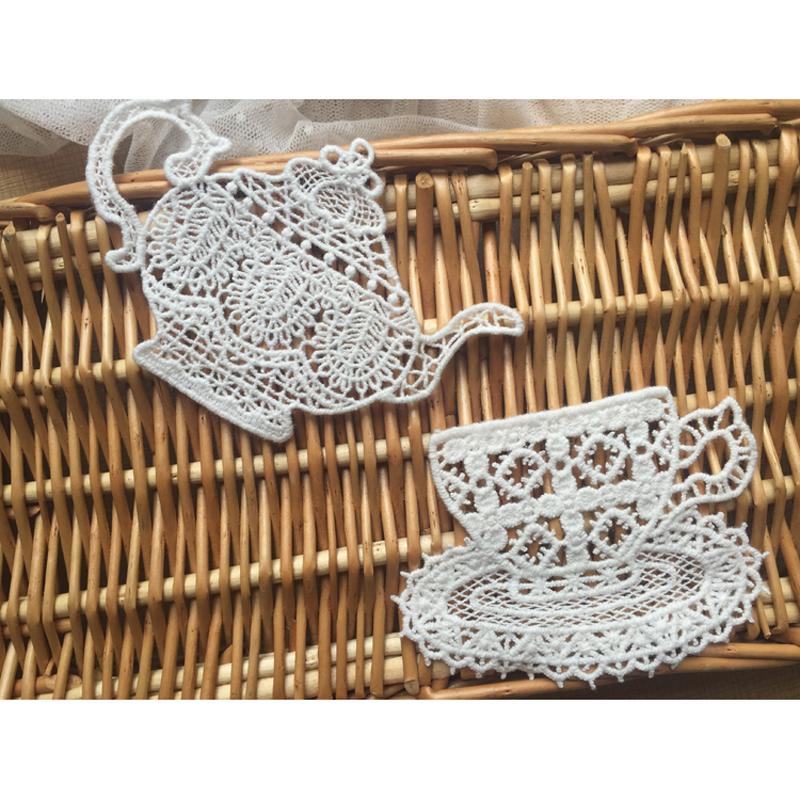 1 Pair White Tea Cup Embroidery Patches DIY T-shirt Appliques Repair Decoration