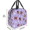 Butterflies Daisy Insulated Purple Lunch Bags for Women with Pocket Reusable Thermal Lunch Bag for Work Picnic Beach