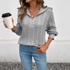 Damen Zopfmuster Cardigan Reißverschluss Kragen Langarm Vintage Pullover Locker Offene Vorderseite Mäntel