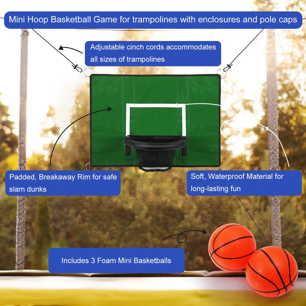 Trampoline Basketball Hoop Set with Mini Basketballs Universal for Backyard Game Accessory Easily Install Waterproof Portable