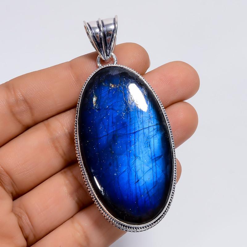 

Excellent Top Grade Qualite 100% Natural Blue Labradorite Oval Shape Vintage Style Handmade Jewelry 925 Steling Silver Pendant 2.7 WSJ-4904 2.7