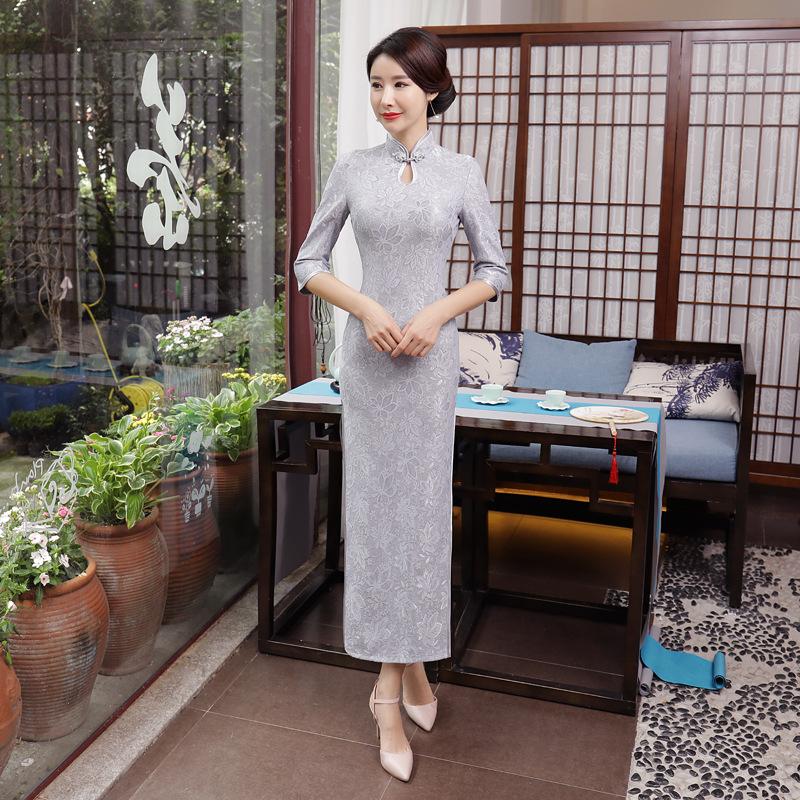 Autumn and winter long cheongsam dress large size daily banquet retro improved performance clothes Chinese style