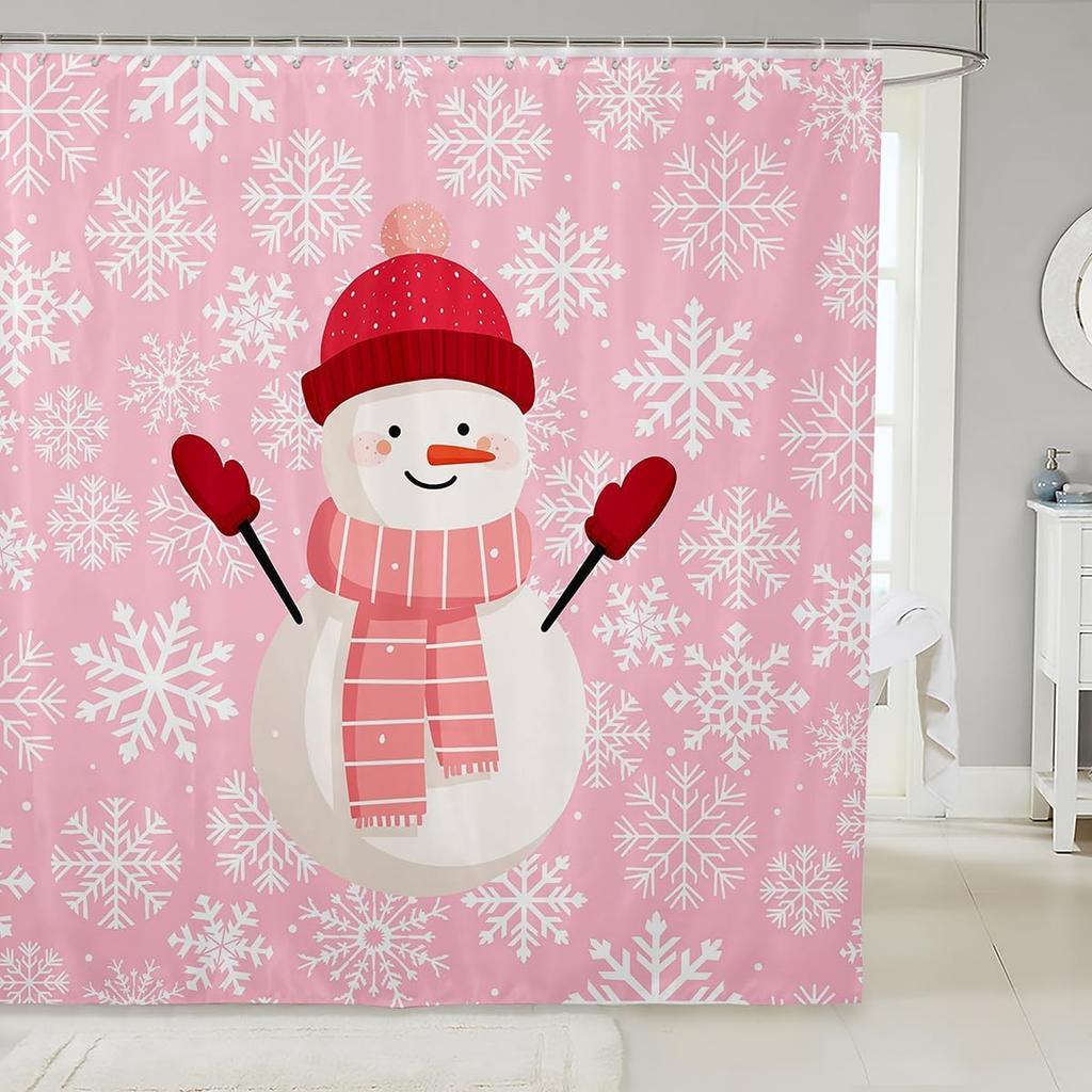 Christmas Puppy Shower Curtains Festive Pet Bathroom Curtain Kids Women Men Cute Dog Bathroom Accessories Xmas Tree Snowflake