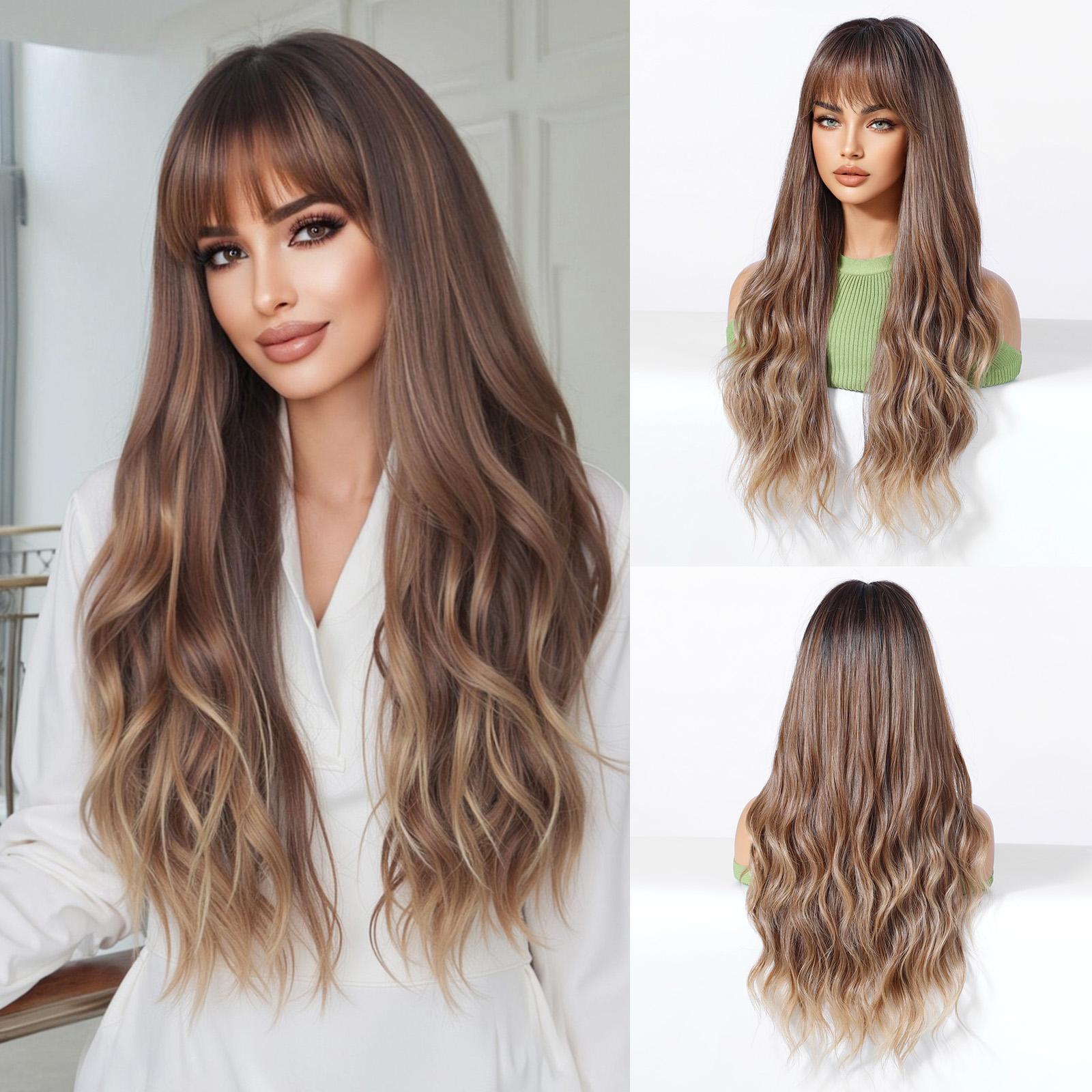 

130% плотность омбре платиновый блонд до белого длинный волнистый синтетический парик - элегантный стиль свободной волны с шапочкой из розовой сетки для женщин