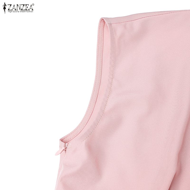 ZANZEA Women Elegant Casual V-Neck Solid Color Sleeveless Dress